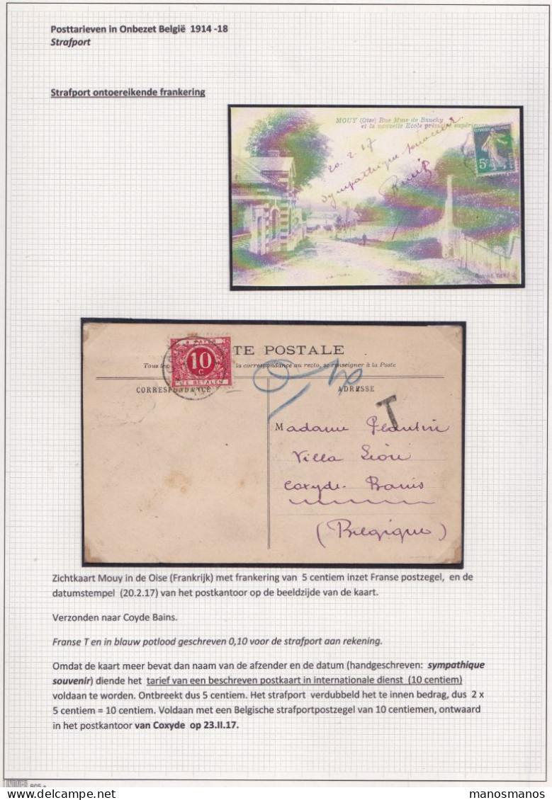 DDFF 369 -- RARE Taxation En Zone Non Occupée - COXYDE 1917 S/ Carte-Vue France Affranch. Insuffisant - Not Occupied Zone