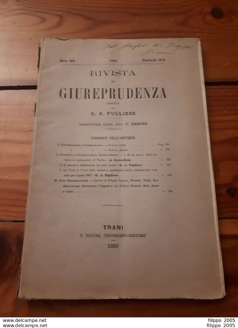 1889 - TRANI - RIVISTA DI GIUREPRUDENZA - G.A. PUGLIESE - DIRITTO - LIBRO - Droit Et économie