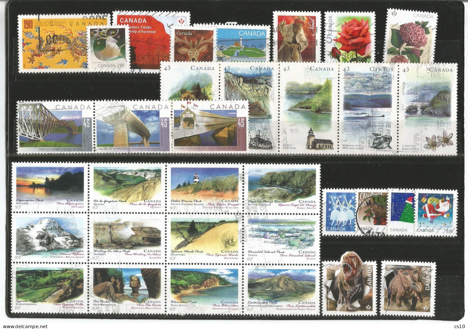 CANADA 5 Scans Lot Used Stamps With HVs Blocks Strips Etc In # 111 Pcs Incl. Hockey Dinosaurs Shania Twain & Permanents - Otros & Sin Clasificación