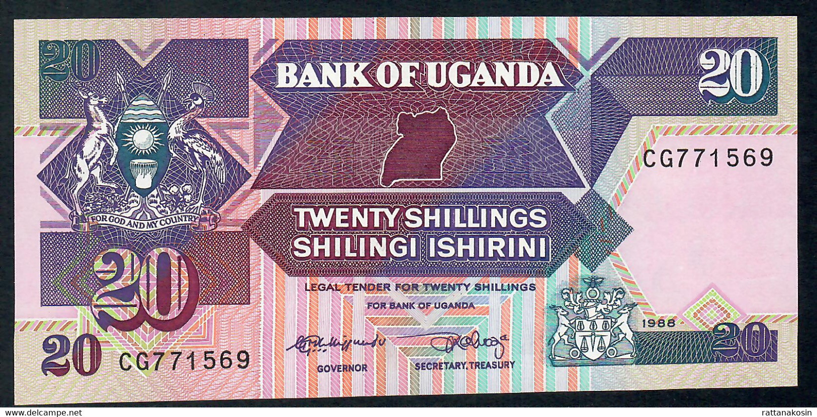 UGANDA P29b 20 SHILLINGS 1988 #CG  UNC. - Uganda