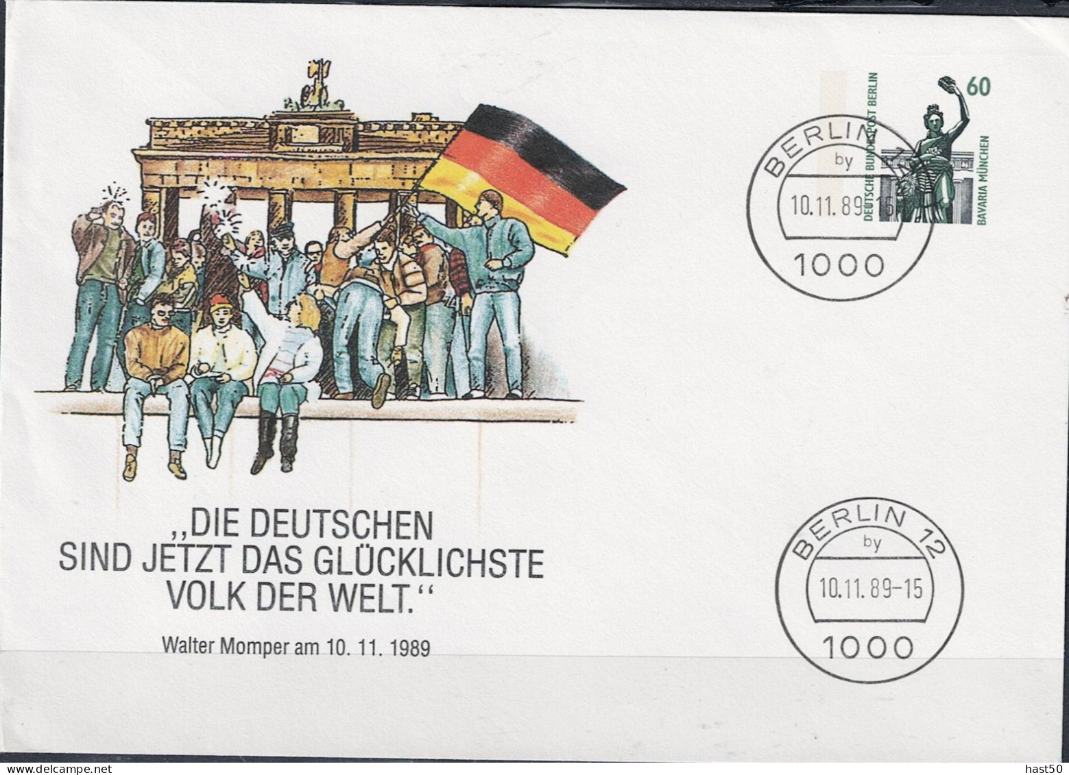 Berlin - Privatumschlag "Momperspruch 10.11.1989" (MiNr: PU 137Y D1/002) 1989 - Siehe Scan - Enveloppes Privées - Oblitérées