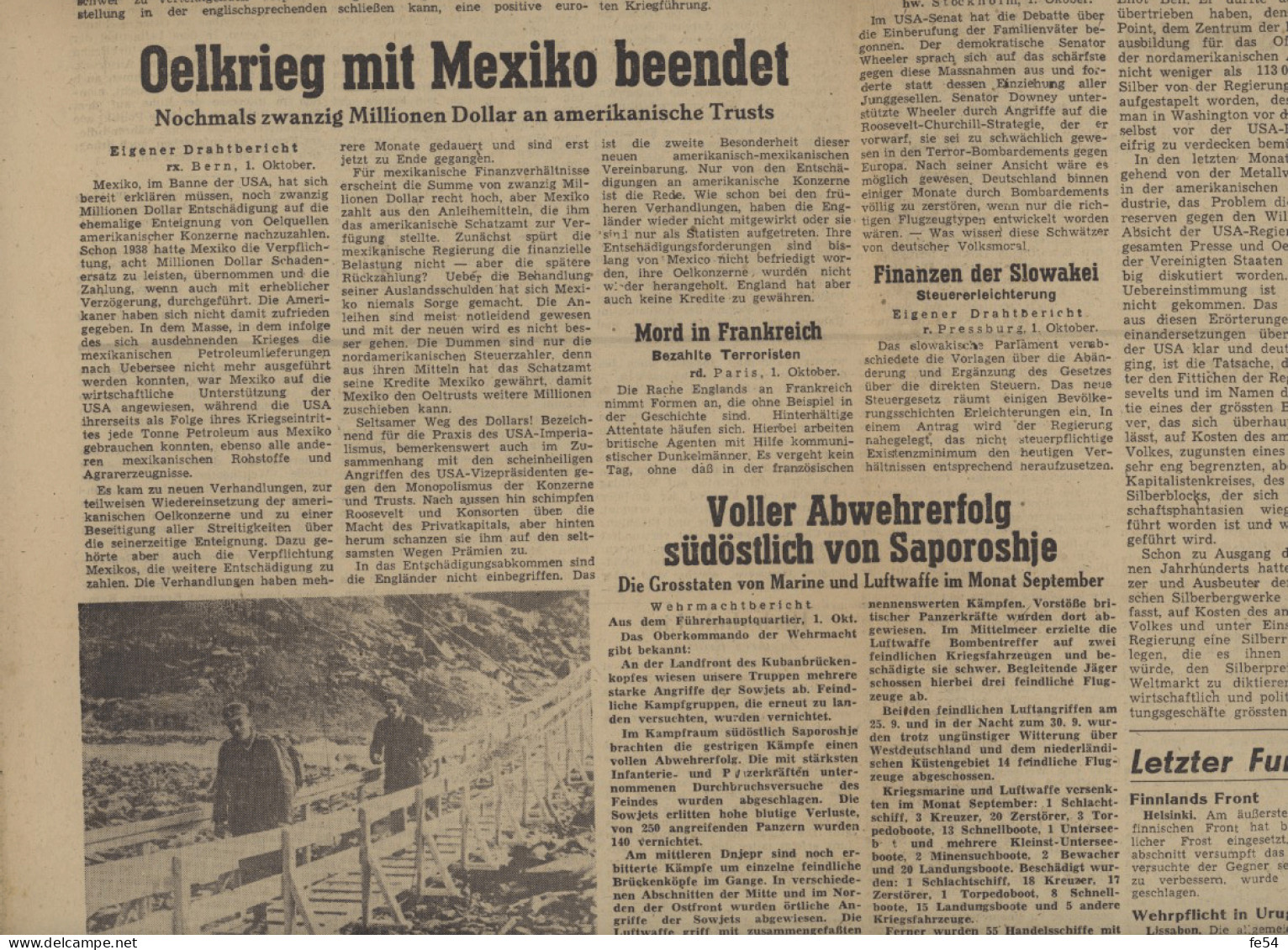 ° METZER ZEITUNG ° METZ ° Journal Messin Du 1er Octobre 1943 ° - Sonstige & Ohne Zuordnung