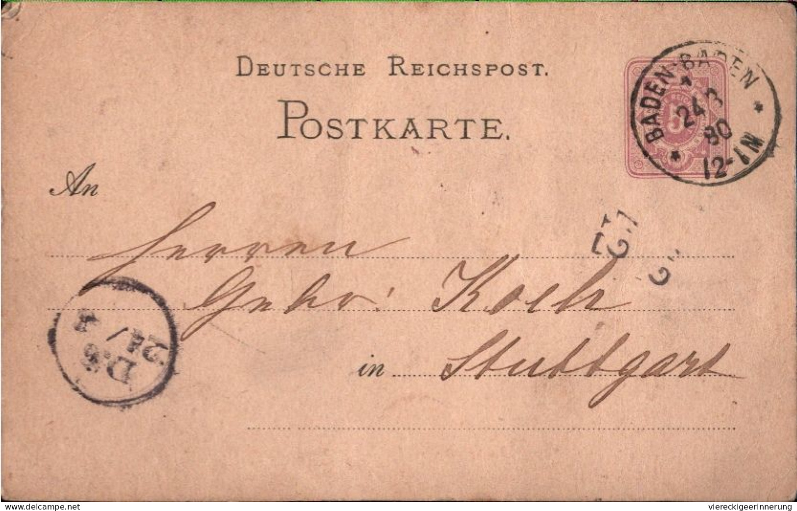 ! Ganzsache 1880 Aus Baden-Baden Gelaufen Nach Stuttgart, Autograph Mathilde Von Rothschild, Social Philately - Covers & Documents