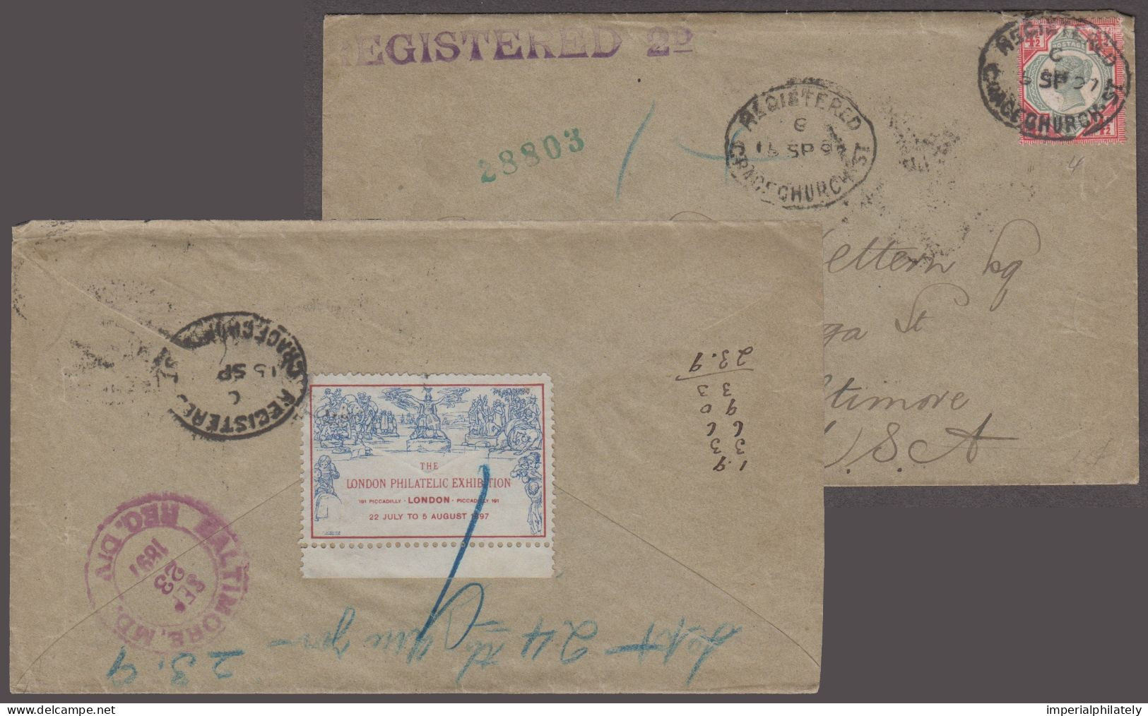 1897 Envelope From London To The USA With 1897 "The London Philatelic Exhibition" Vignette On Reverse, Jubilee Franking - Briefe U. Dokumente