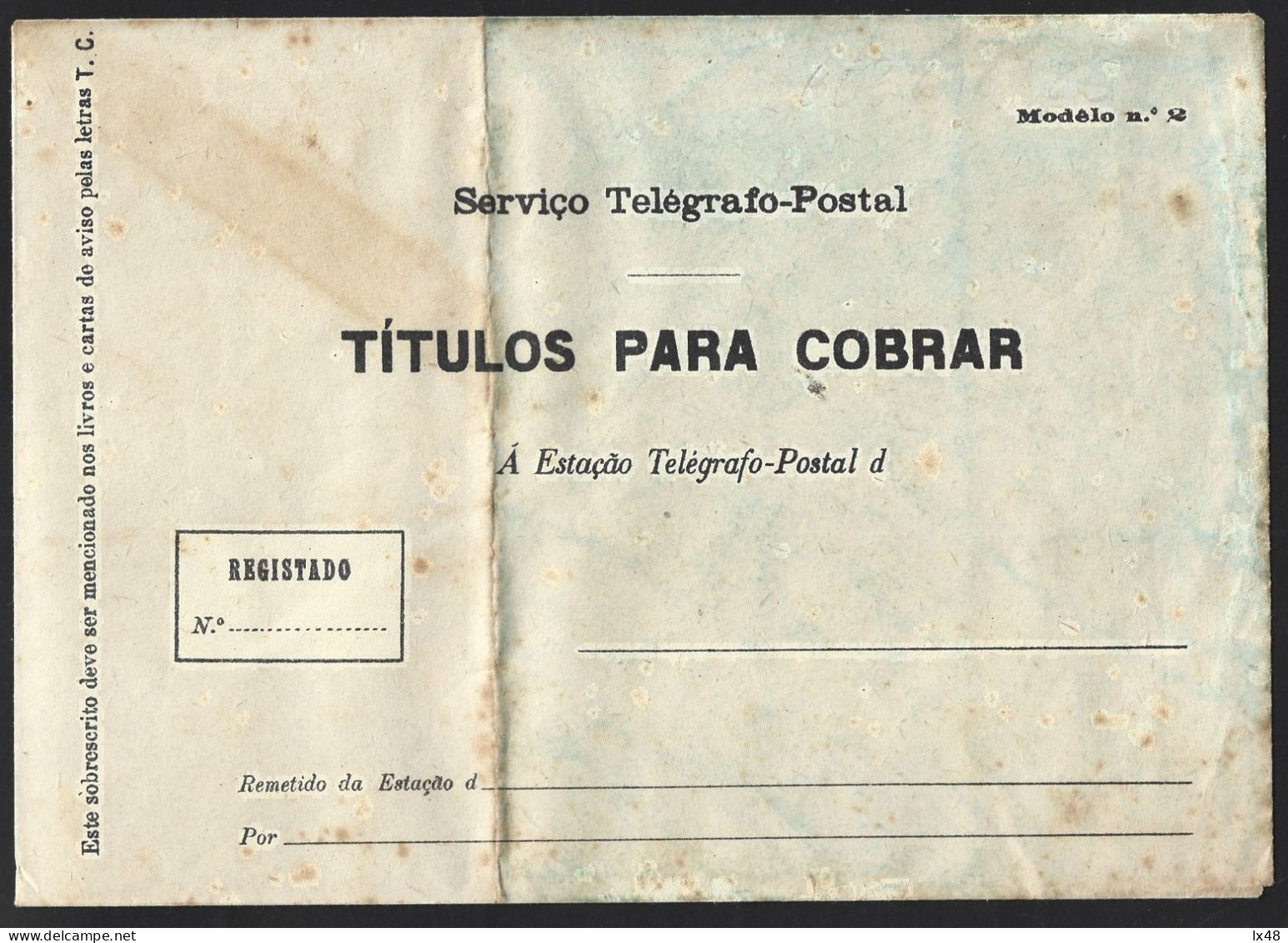 Envelope Interno Do Serviço Telegrafo Postal. Mod. 2. Internal Envelope Of The Lisbon Postal Telegraph Service, Mod. 2. - Covers & Documents