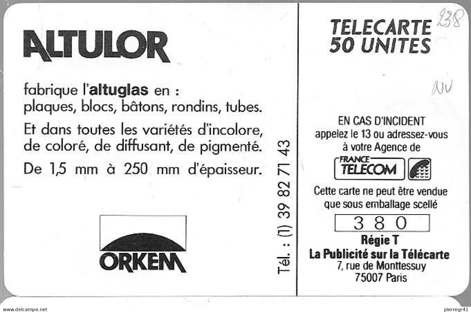 CARTE-PRIVEE-50U-GemA-D238-/1990-R°Glacé-ALTUGLAS-1000Ex-Neuve-TBE/LUXE - Ad Uso Privato