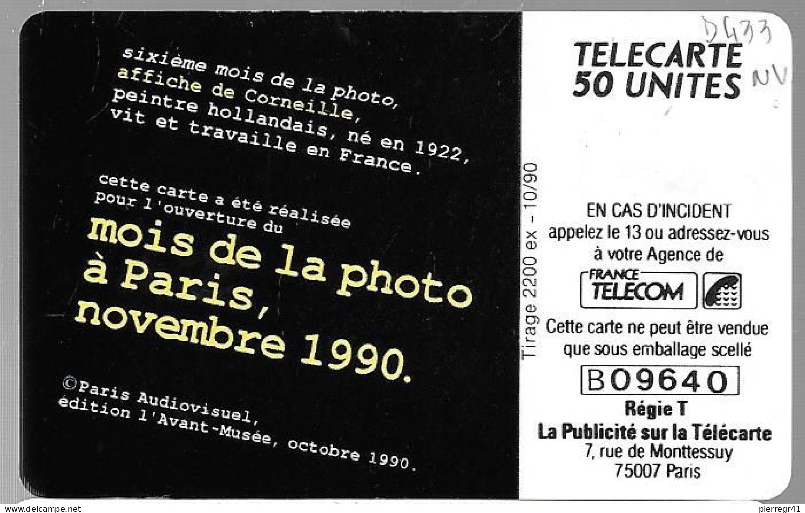 CARTE-PRIVEE-50U-GemA-D433-10/1990-R°Glacé-MOIS De Le PHOTO-Avant Musée-2200Ex-Neuve-TBE/LUXE - Ad Uso Privato