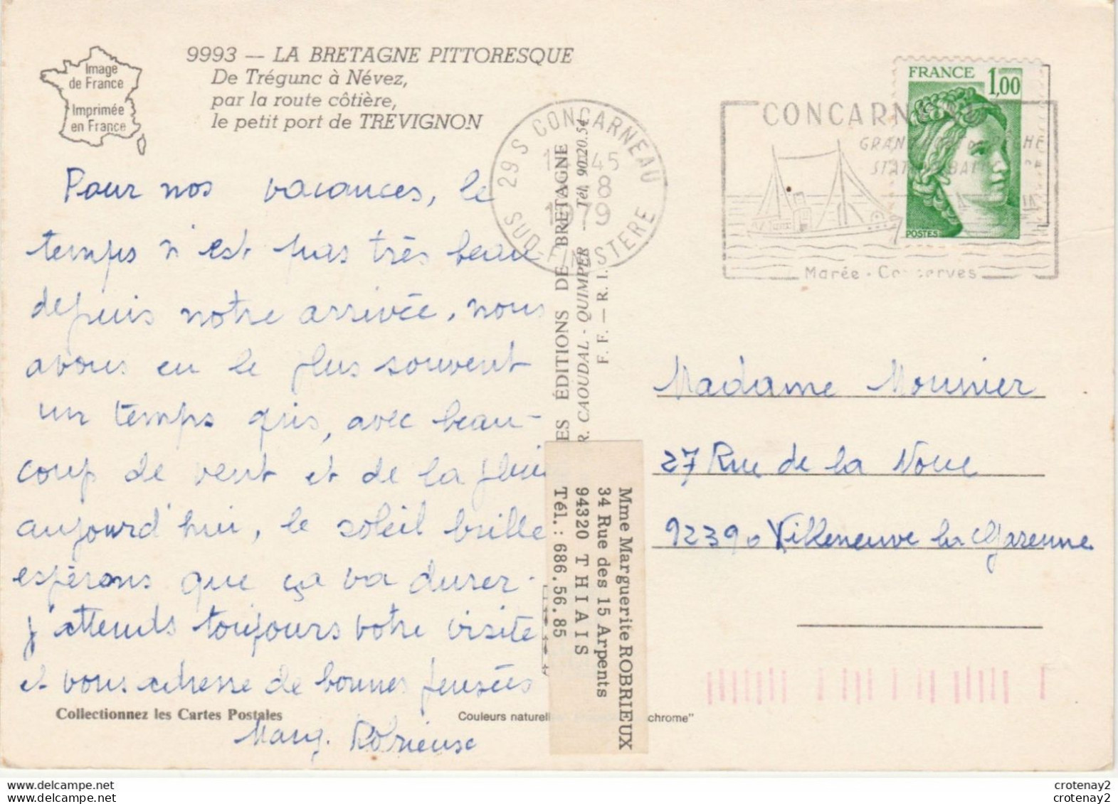 29 De Trégunc à Névez N°9993 Le Petit Port De TREVIGNON VOIR DOS Et Flamme De Concarneau En 1979 - Névez