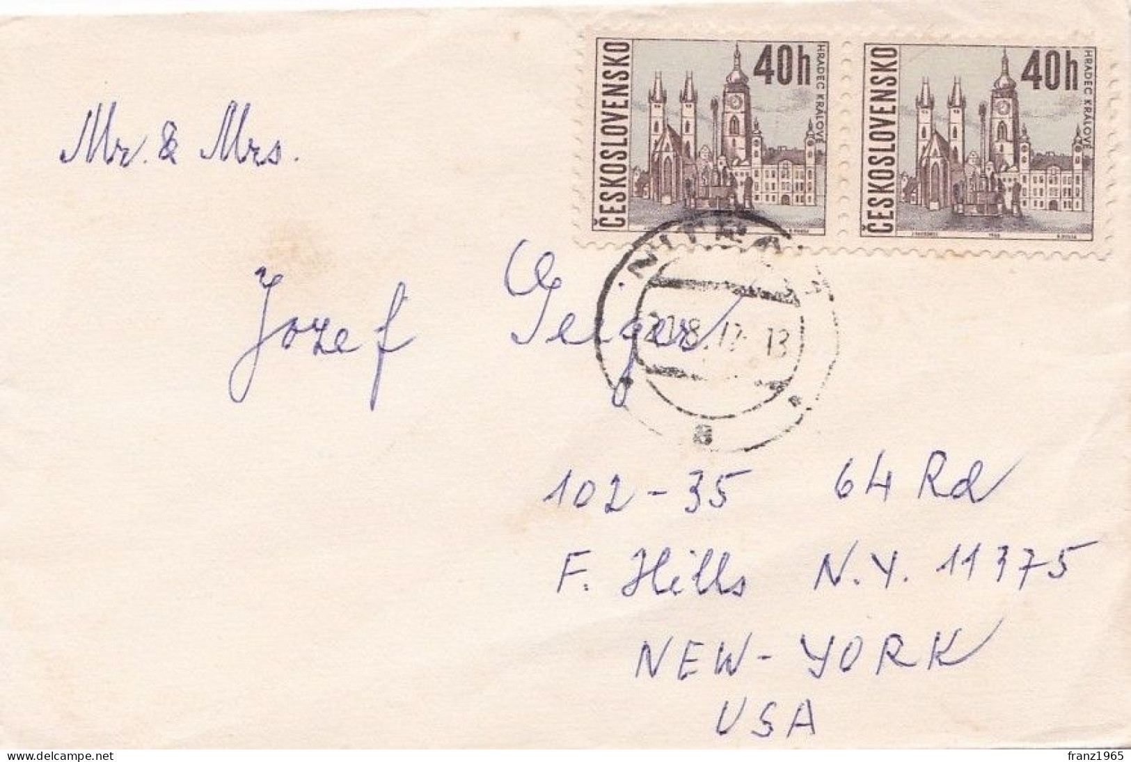 From Czechoslovakia To USA - Storia Postale