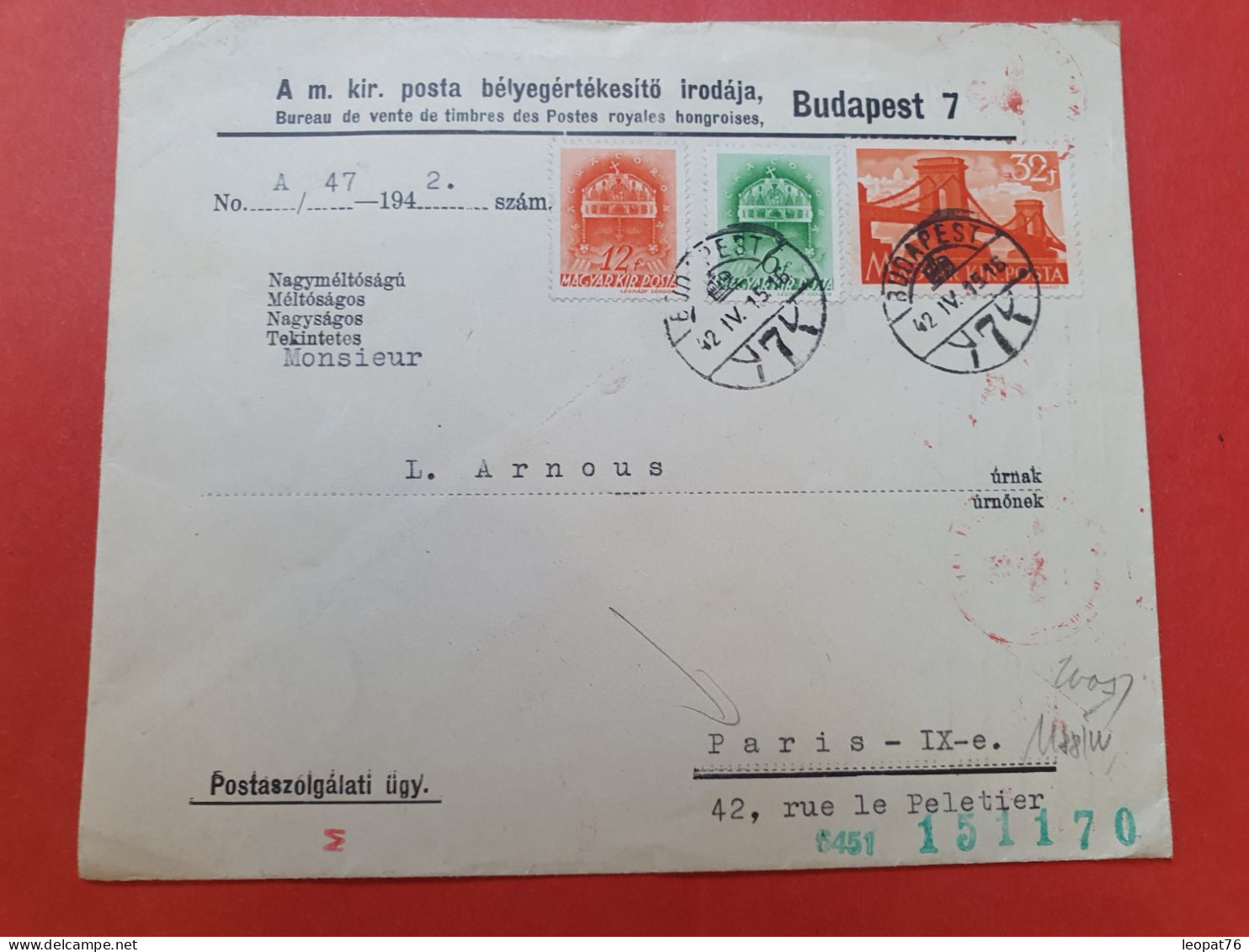 Hongrie - Enveloppe De Budapest Pour Paris En 1942 Avec Contrôle Postal - D 485 - Lettres & Documents