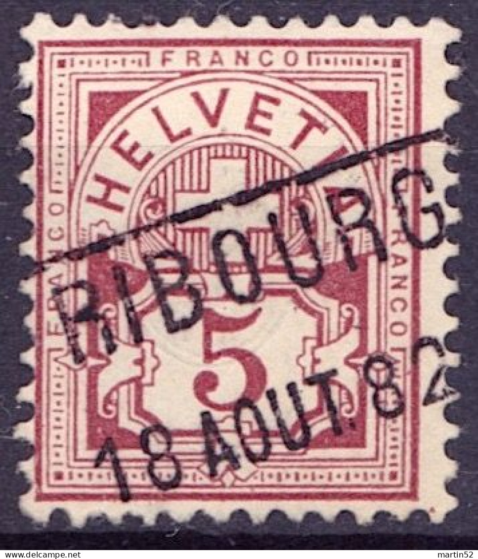 Schweiz Suisse HELVETIA 1882: Weisses Papier Blanc Zu 54 Mi 46 Yv 59 (5 C) Mit O FRIBOURG 18 AOUT 82 (Zu CHF 150.00) - Oblitérés