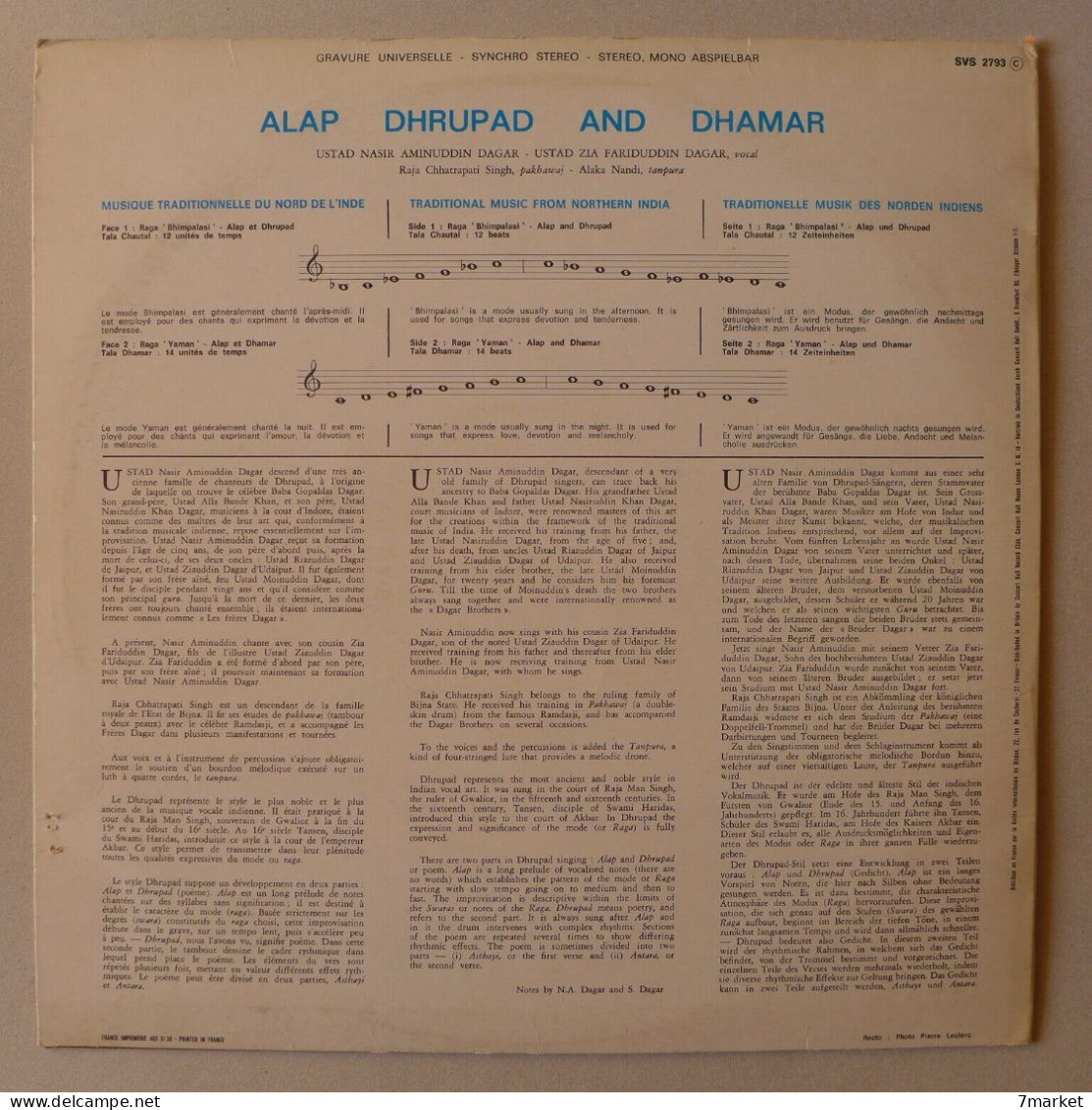LP/ Alap Dhrupad And Dhamar. Traditional Music From Northern India / Concert Hall - World Music