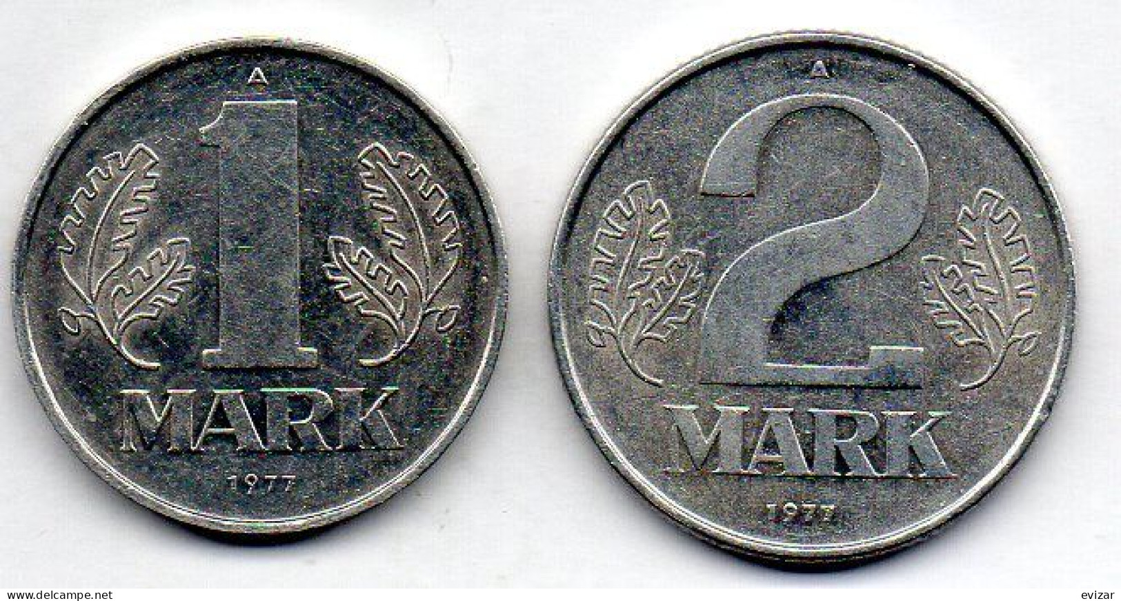 GERMAN DEMOCRATIC REPUBLIC, Set Of Two Coins 1, 2 Mark, Aluminum, Year 1977, KM # 35.2, 48 - Altri & Non Classificati