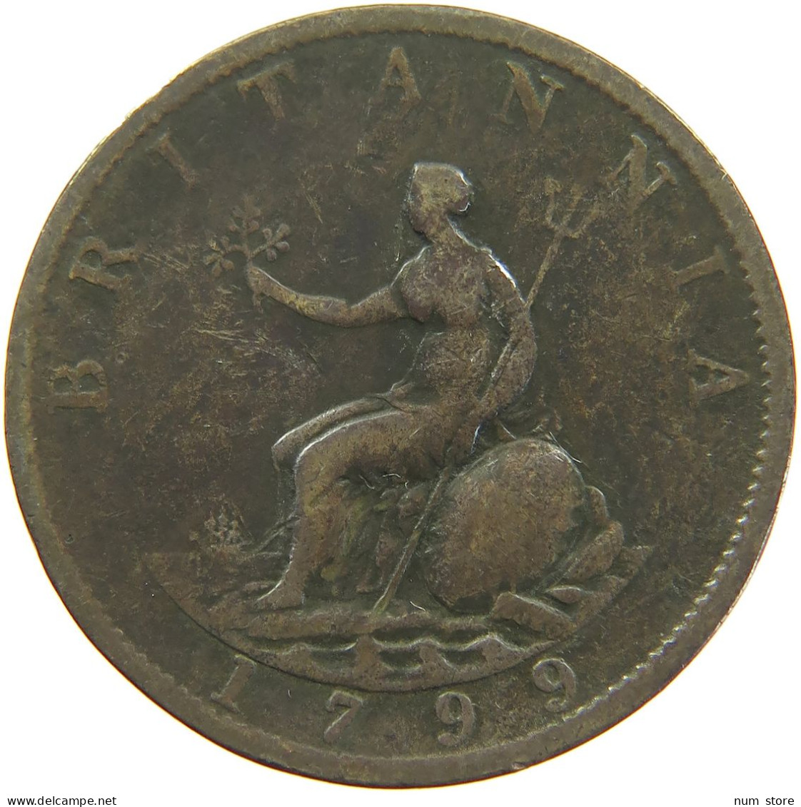 GREAT BRITAIN HALFPENNY 1799 GEORGE III. #s082 0049 - B. 1/2 Penny