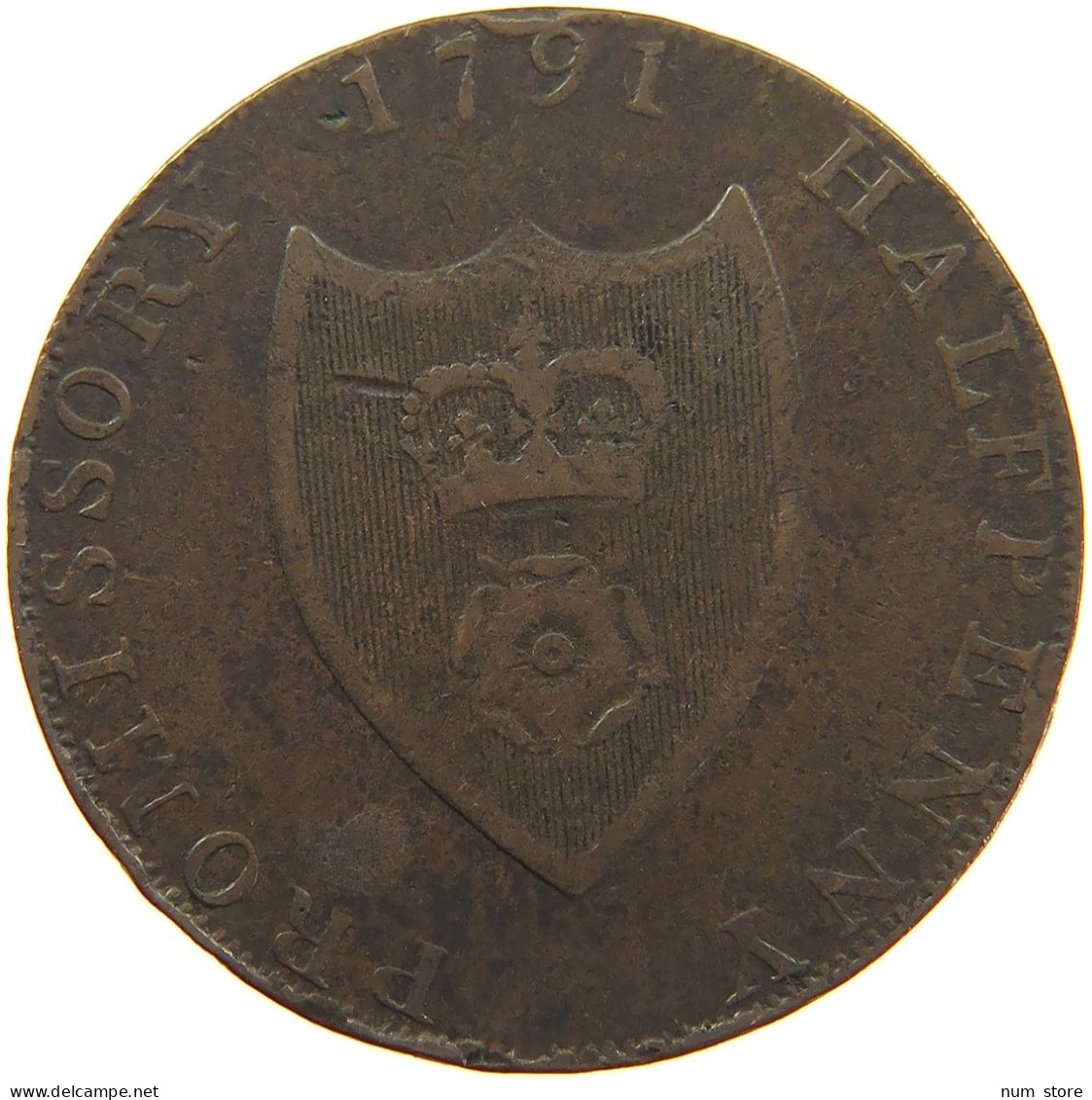GREAT BRITAIN HALFPENNY 1791 SOUTHAMPTON #s082 0069 - B. 1/2 Penny