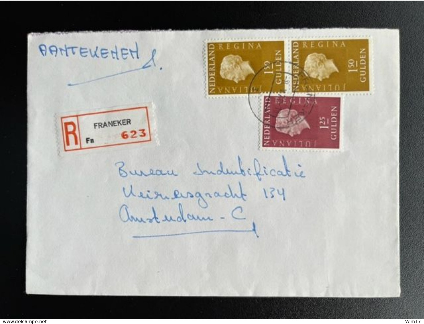 NETHERLANDS 1978 REGISTERED LETTER FRANEKER TO AMSTERDAM 08-05-1978 NEDERLAND AANGETEKEND - Lettres & Documents