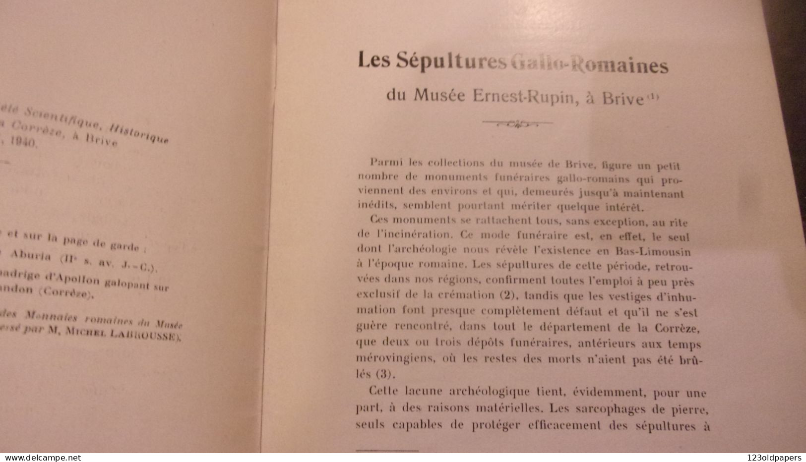 1941 MICHEL LABROUSSE Sépultures Gallo-romaines Du Musée ERNEST RUPIN BRIVE CORREZE LEYSENNE VORS .. - Limousin