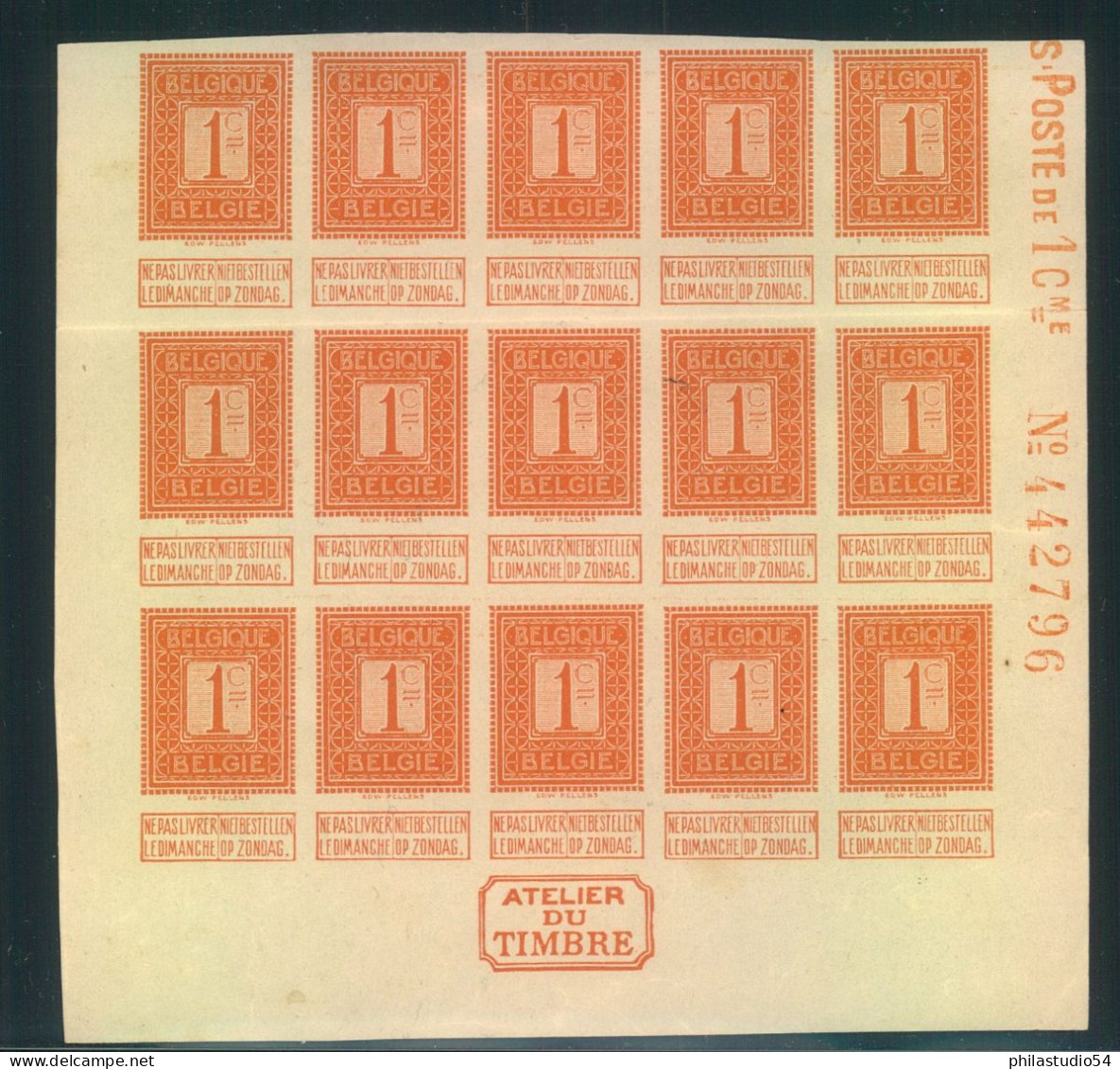 1912, 1 Cent.imperforated Proof Bloc O - F 15  - "Atelier De Timbre - Autres & Non Classés