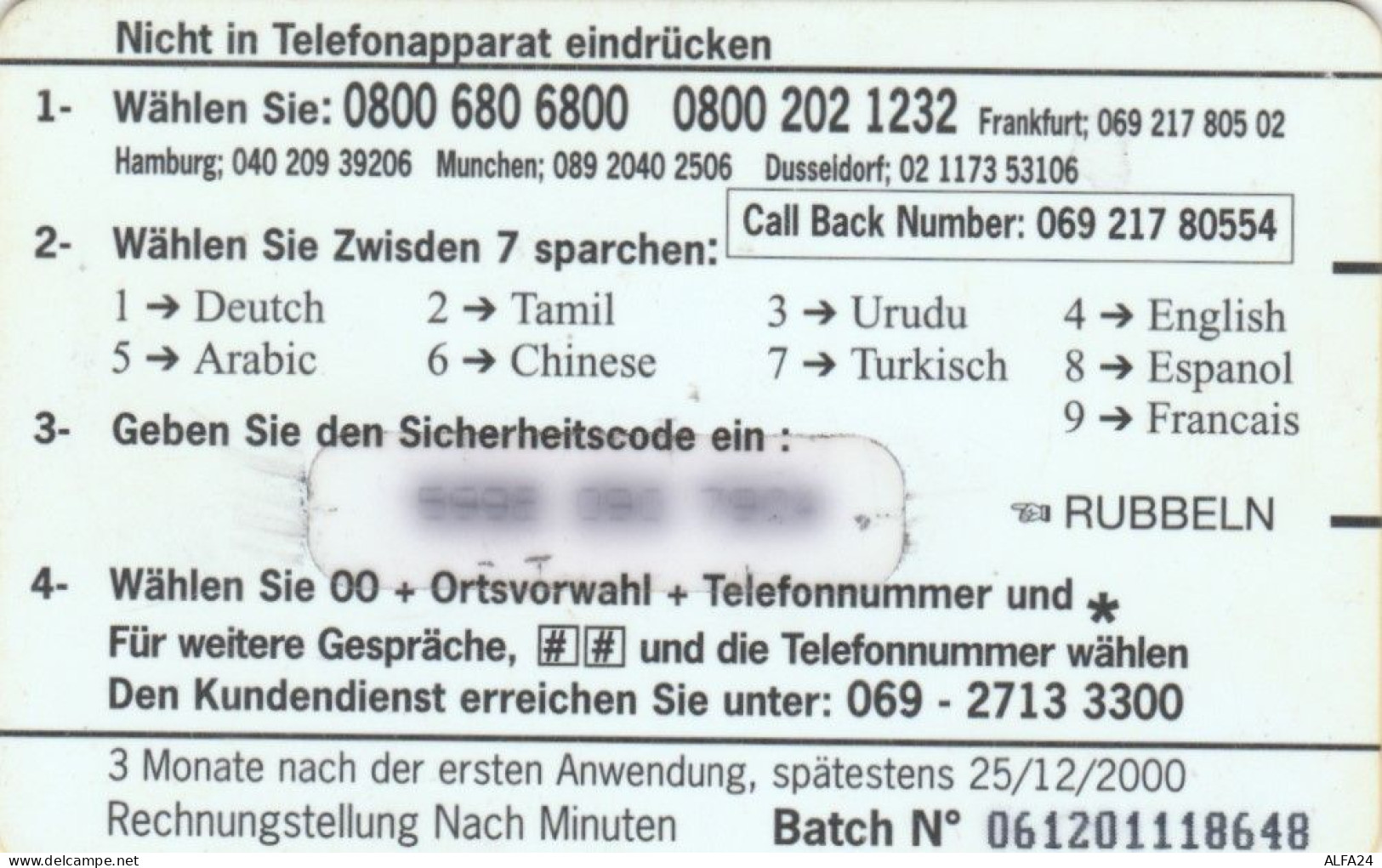 PREPAID PHONE CARD GERMANIA  (PM1584 - Cellulari, Carte Prepagate E Ricariche