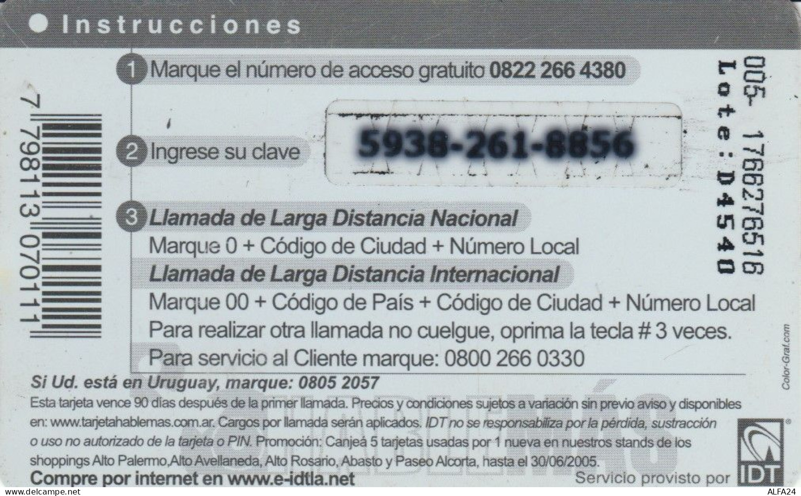 PREPAID PHONE CARD ARGENTINA  (PM1242 - Argentine