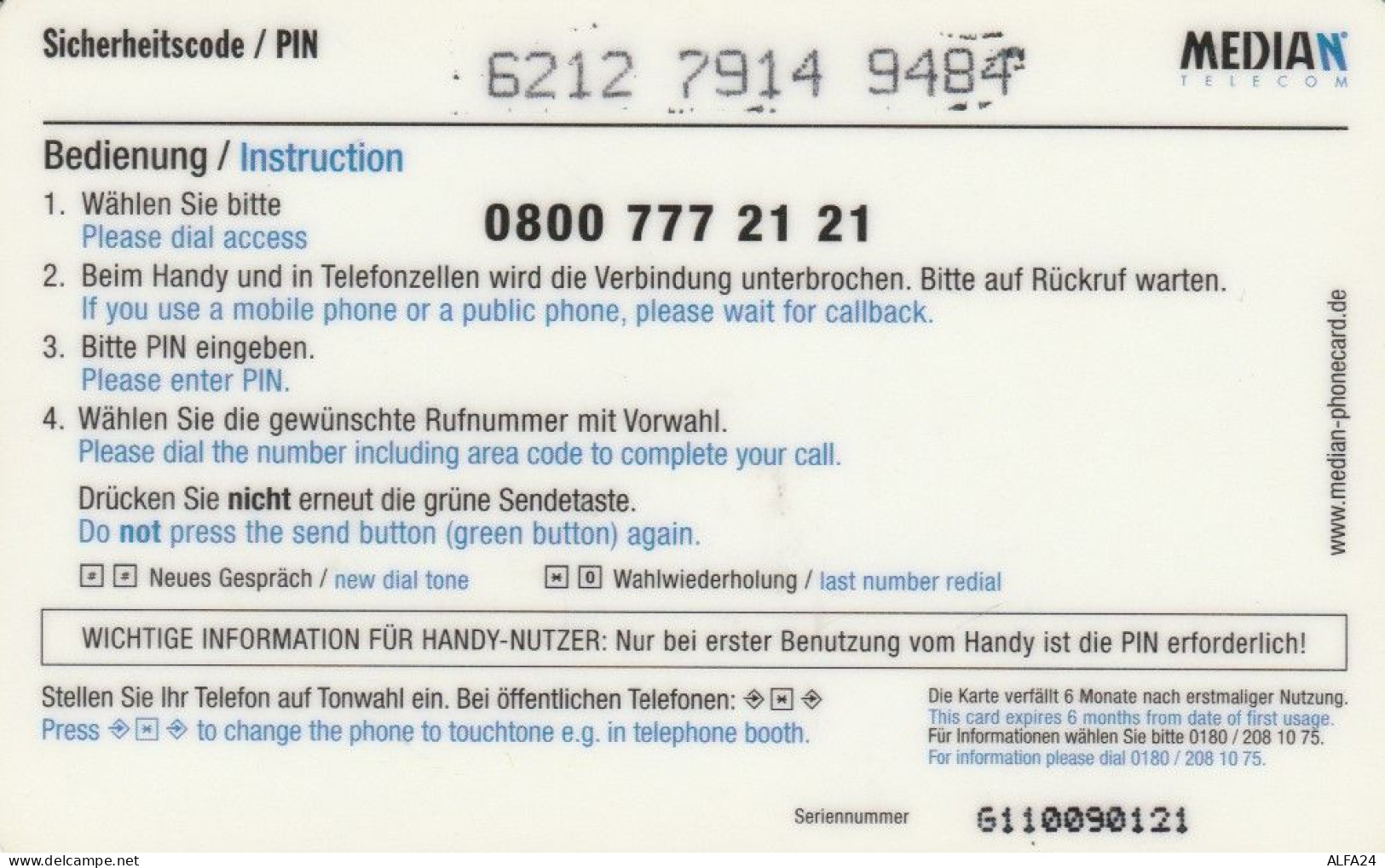 PREPAID PHONE CARD GERMANIA  (PM1754 - Cellulari, Carte Prepagate E Ricariche