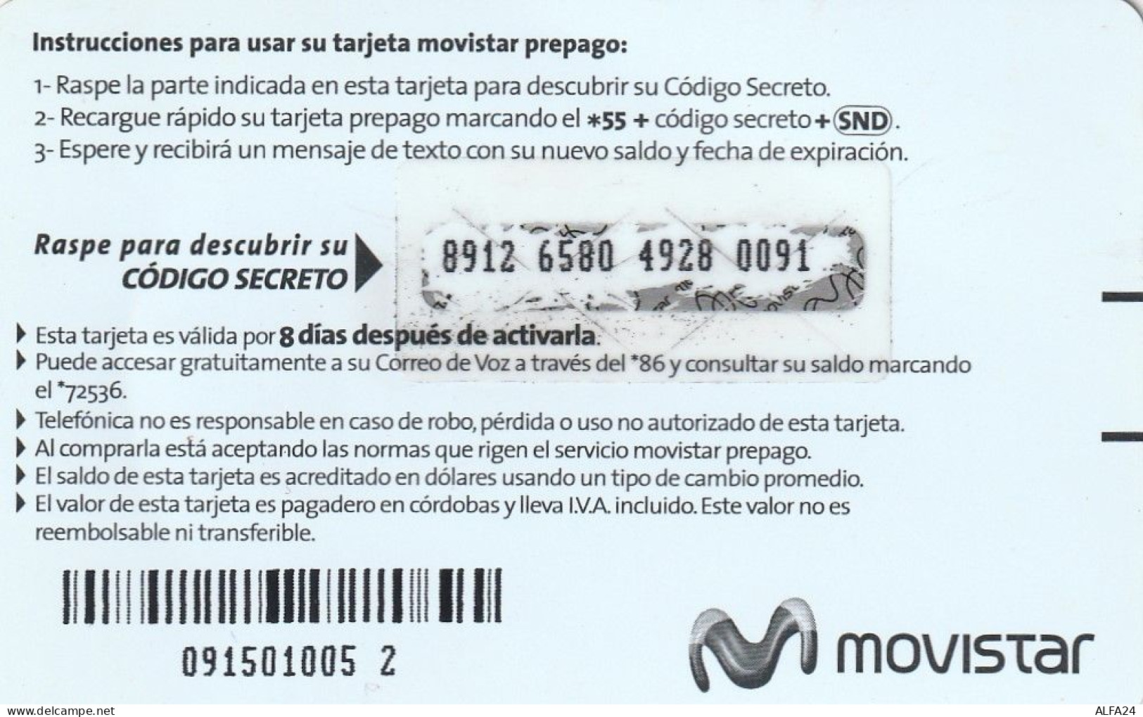 PREPAID PHONE CARD NICARAGUA  (CV308 - Nicaragua
