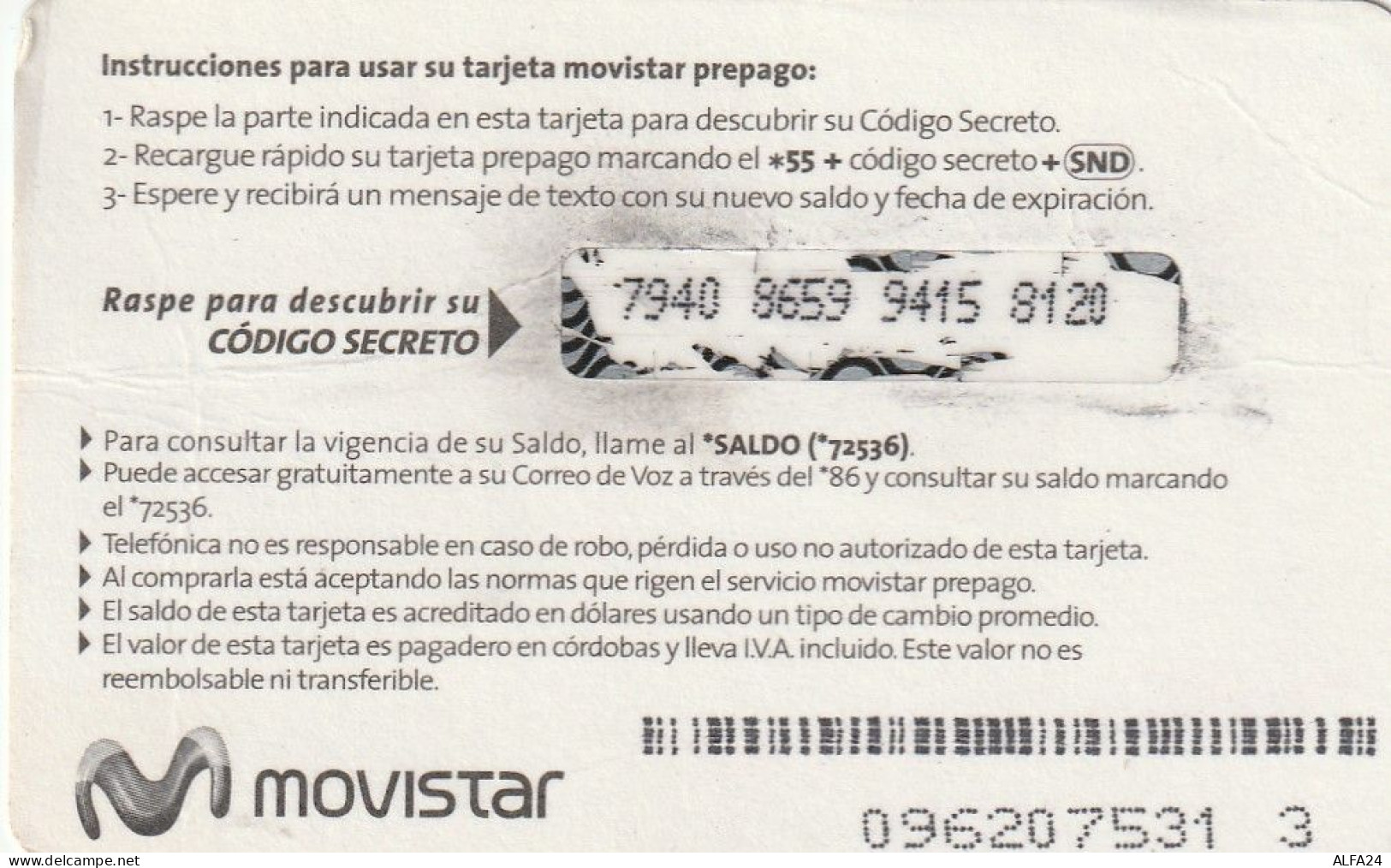 PREPAID PHONE CARD NICARAGUA  (CV314 - Nicaragua