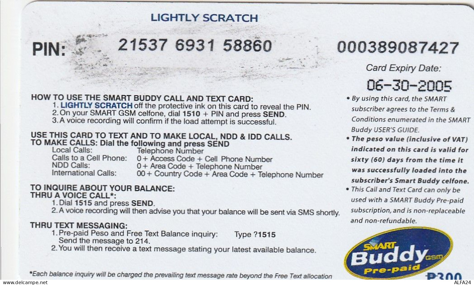 PREPAID PHONE CARD FILIPPINE  (CV277 - Filippine