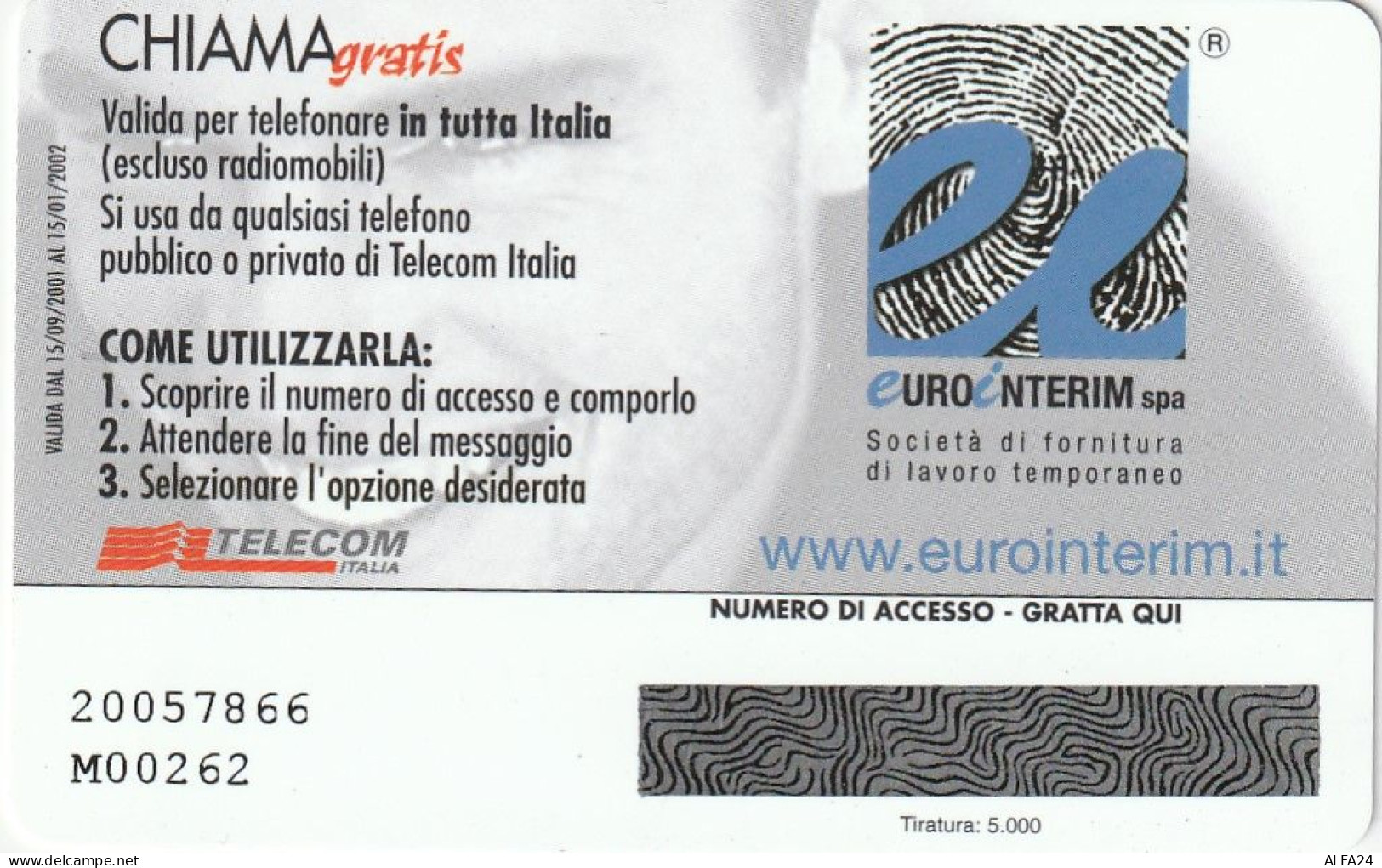 CHIAMAGRATIS MASTER/PROTOTIPO 161 EURO INTEREM  (CV1662 - Privadas - Homenaje