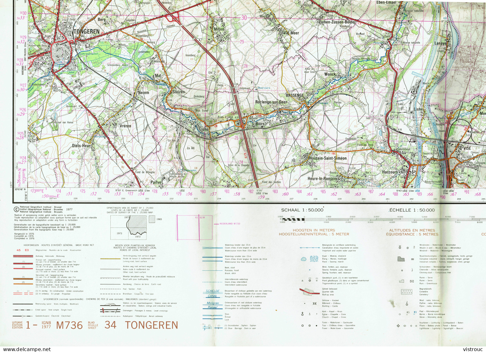 Institut Géographique Militaire Be - "TONGRES-TONGEREN" - N° 34 - Edition: 1977 - Echelle 1/50.000 - Mapas Topográficas