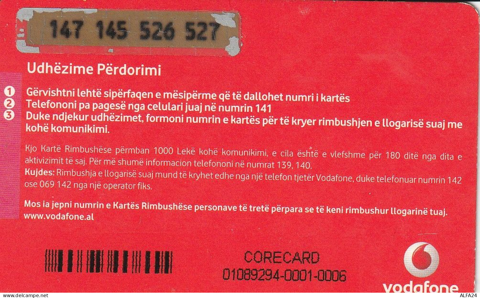 PREPAID PHONE CARD ALBANIA VODAFONE (CV4250