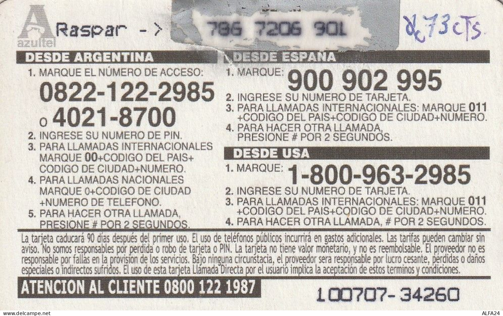 PREPAID PHONE CARD ARGENTINA  (CV2815 - Argentine