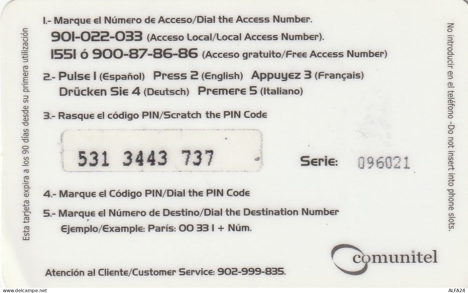 PREPAID PHONE CARD SPAGNA  (CV3664 - Sonstige & Ohne Zuordnung