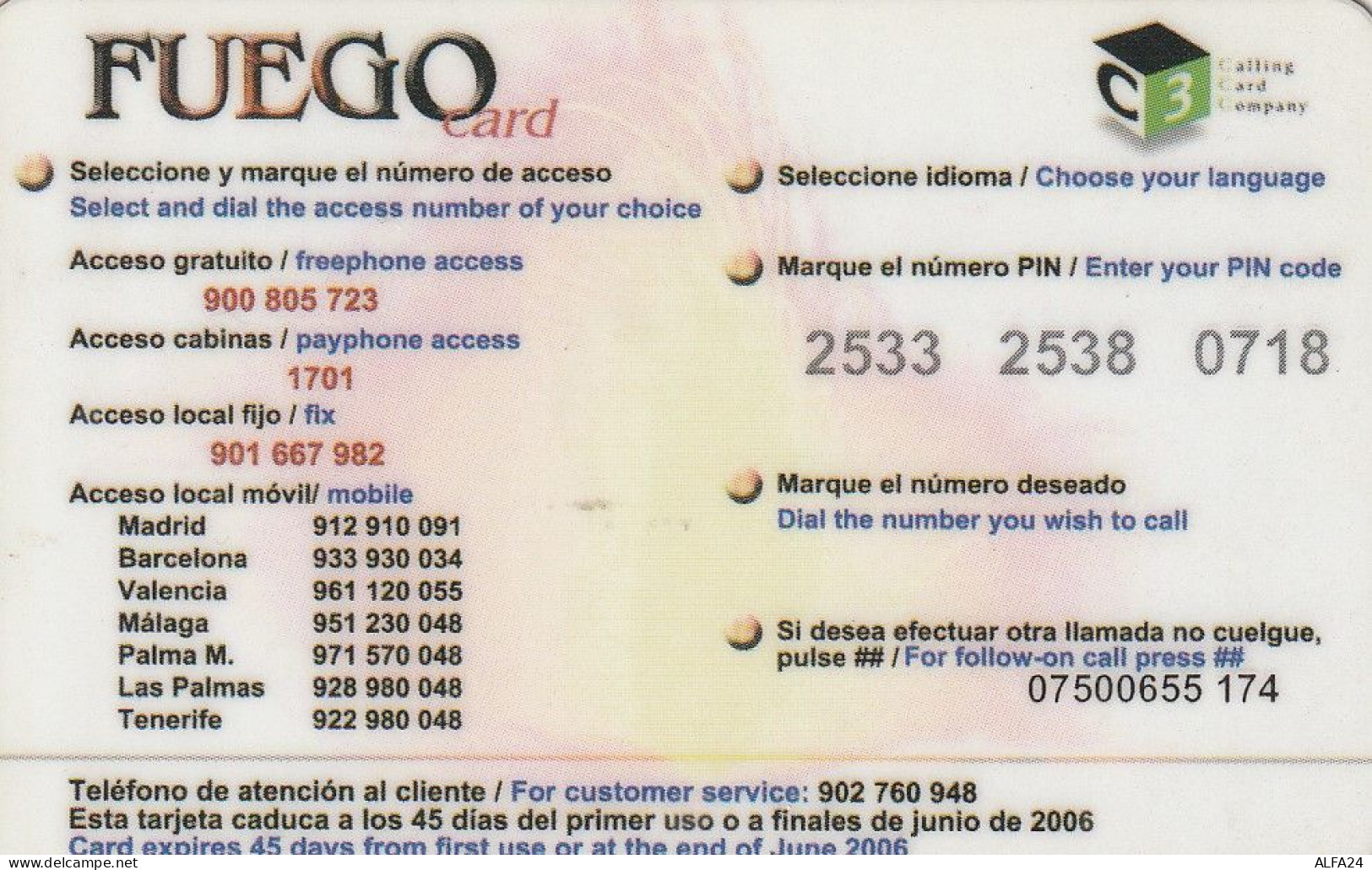 PREPAID PHONE CARD SPAGNA  (CV3643 - Andere & Zonder Classificatie