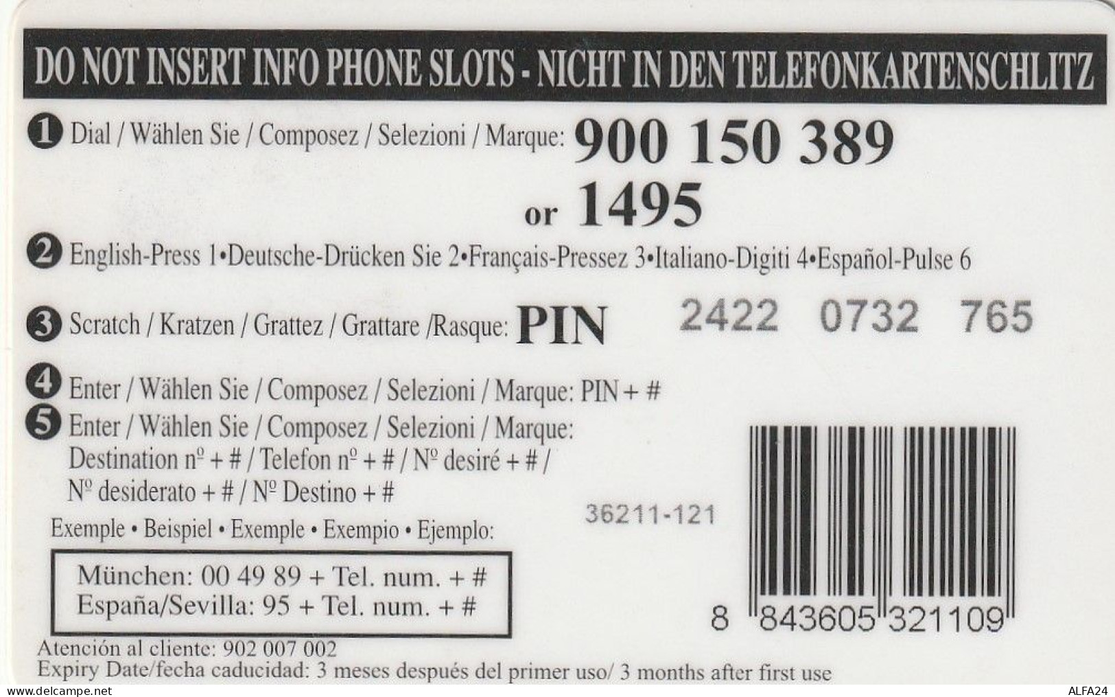 PREPAID PHONE CARD SPAGNA  (CV3620 - Sonstige & Ohne Zuordnung