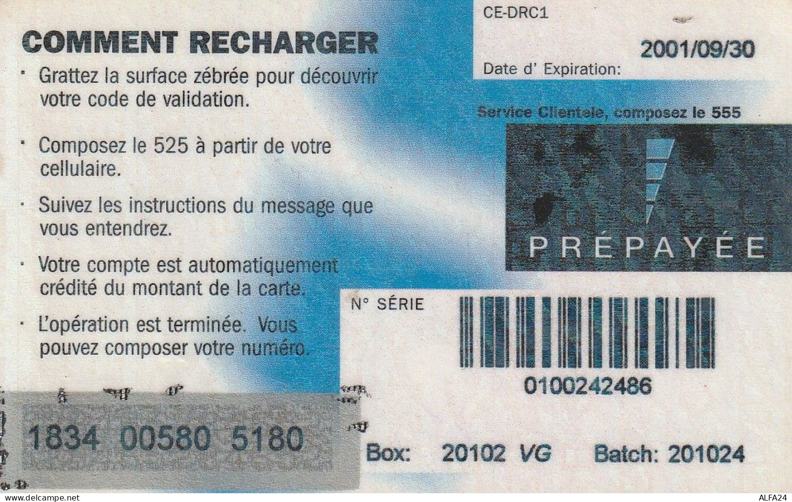 PREPAID PHONE CARD REP DEMOCATRICA CONGO  (CV5289 - Congo