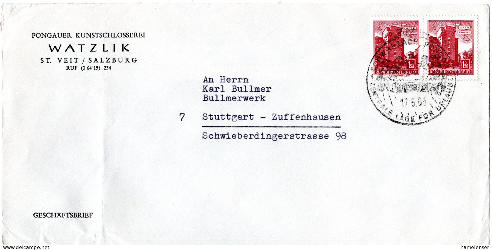 L73395 - Österreich - 1963 - 2@S1,50 Architektur A Bf SCHWARZACH - ... -> Westdeutschland - Lettres & Documents