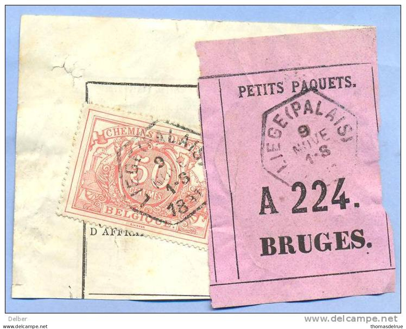 _V933: LIEGE(PALAIS)  > BRUGES :  Fragment PETITS PAQUETS Met  " étiquette ": SP11/ N° A224 : Type B: - Documents & Fragments