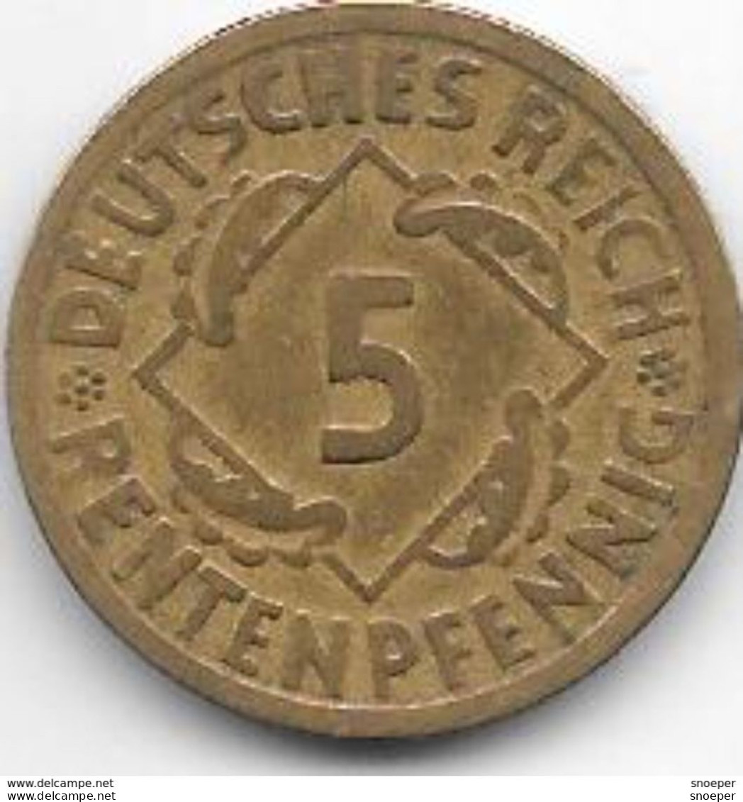 *germany  Weimar 5 Rente Pfennig 1924 E    Km 32 - 5 Rentenpfennig & 5 Reichspfennig