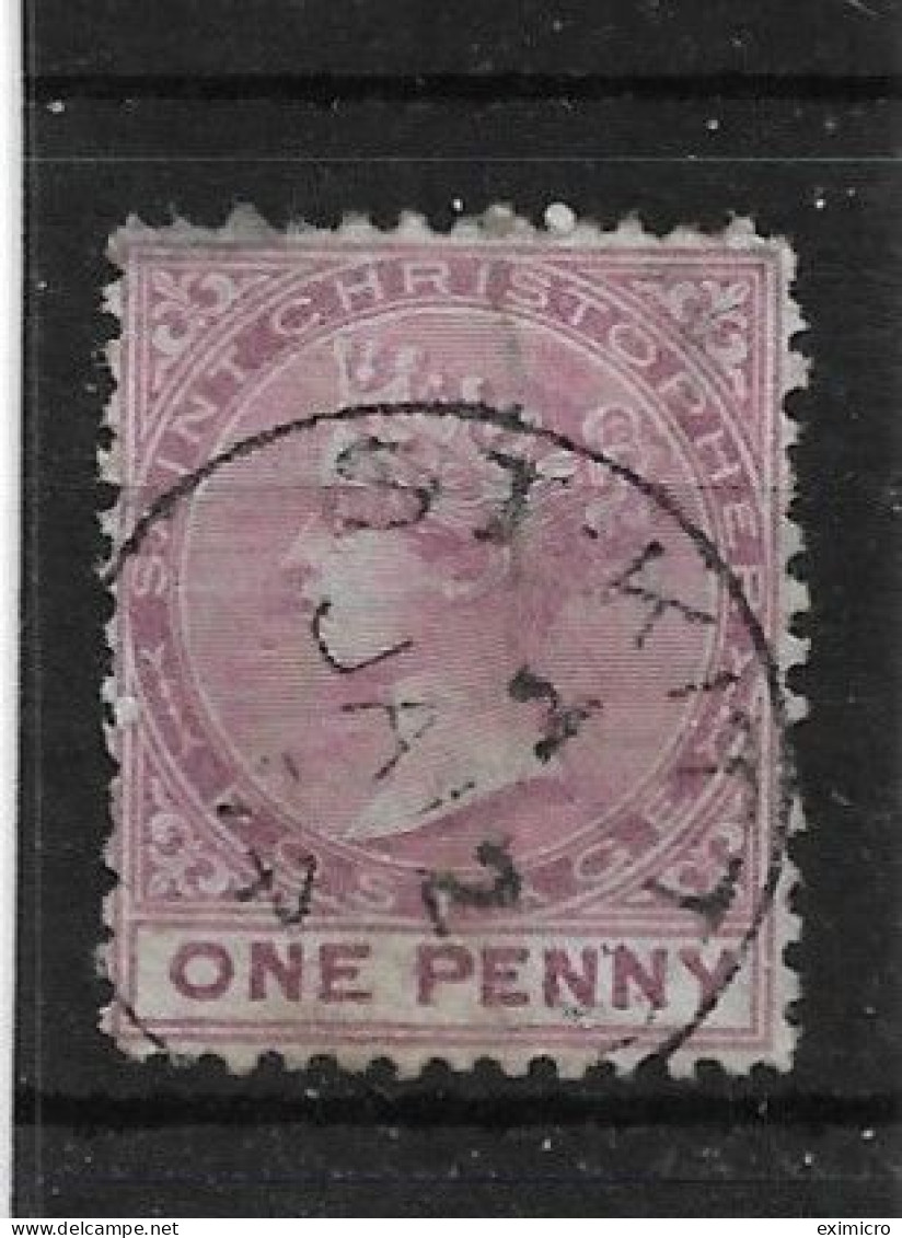 ST. CHRISTOPHER 1871 1d SG 2 WATERMARK CROWN CC FINE USED Cat £35 - St.Cristopher-Nevis & Anguilla (...-1980)