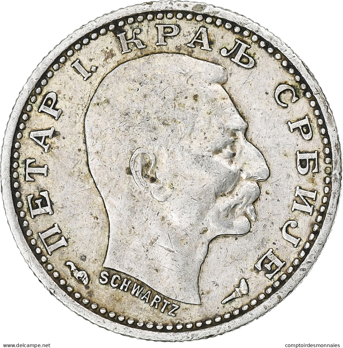 Serbie, Peter I, 50 Para, 1915, Gorham Mfg. Co., Variété, TTB, Argent, KM:24.3 - Serbia