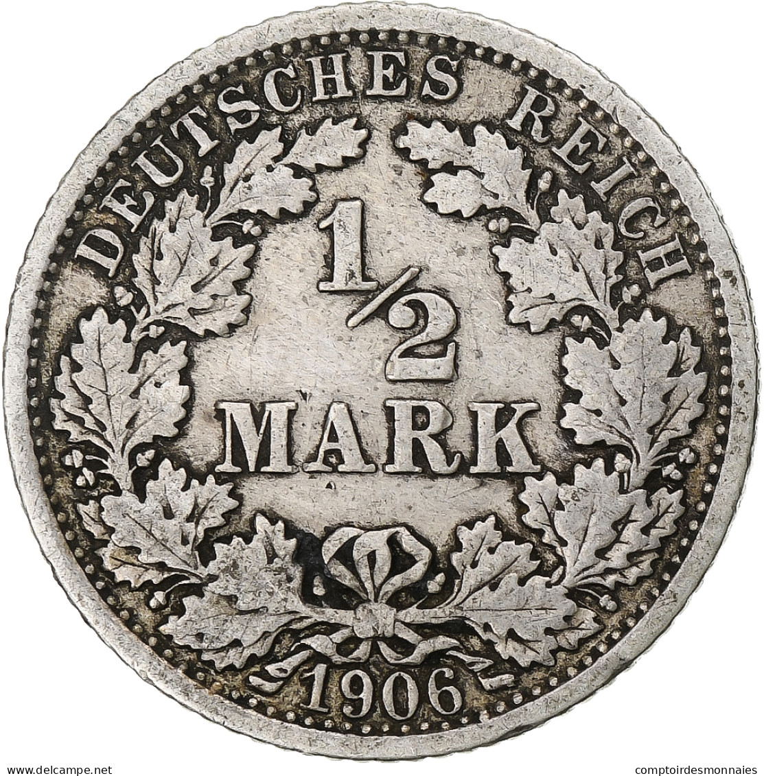 Empire Allemand, 1/2 Mark, 1906, Stuttgart, TB+, Argent, KM:17 - 1/2 Mark