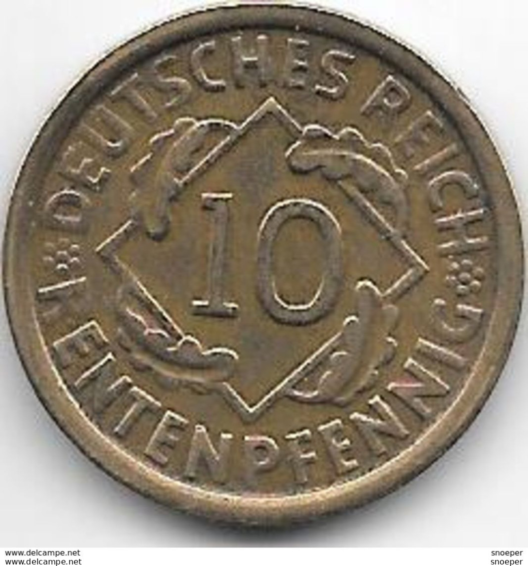 *germany  Weimar 10 Rente  Pfennig 1924 G    Km 33 Vf - 10 Rentenpfennig & 10 Reichspfennig