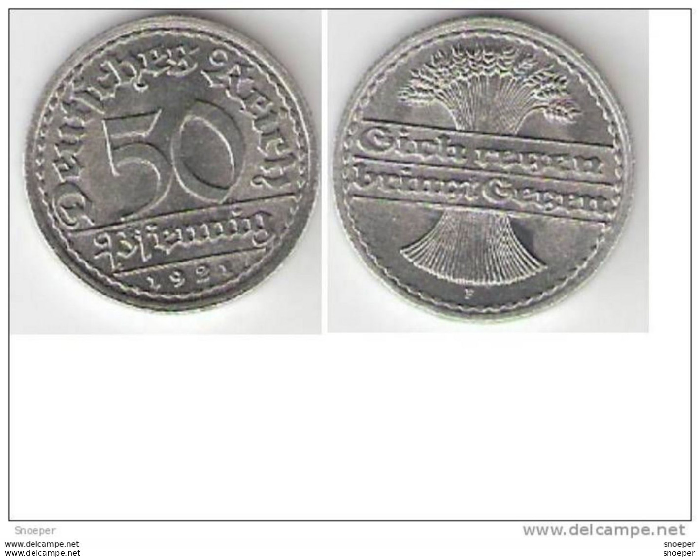 Germany Weimar  50 Pfennig 1921 F Km 27  Unc !!!!!!! Catalog Val  15,00$ - 50 Rentenpfennig & 50 Reichspfennig