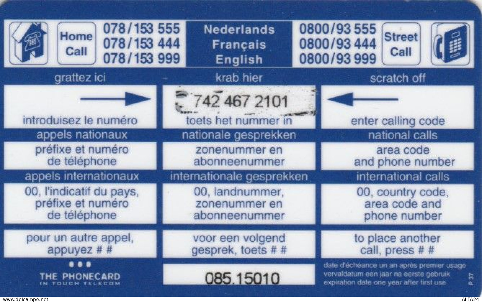 PREPAID PHONE CARD BELGIO (PY523 - GSM-Kaarten, Herlaadbaar & Voorafbetaald