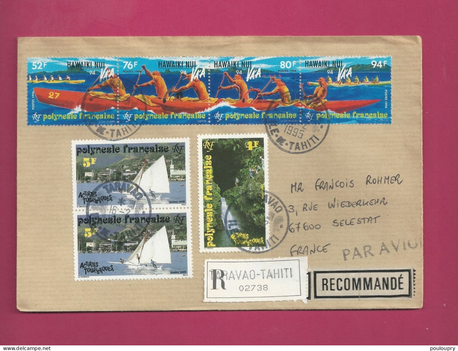 Lettre Recommabdée De 1995 Pour La France - YT N° 402, 403 En Paire Et 464 à 467 - Pirogues - Covers & Documents