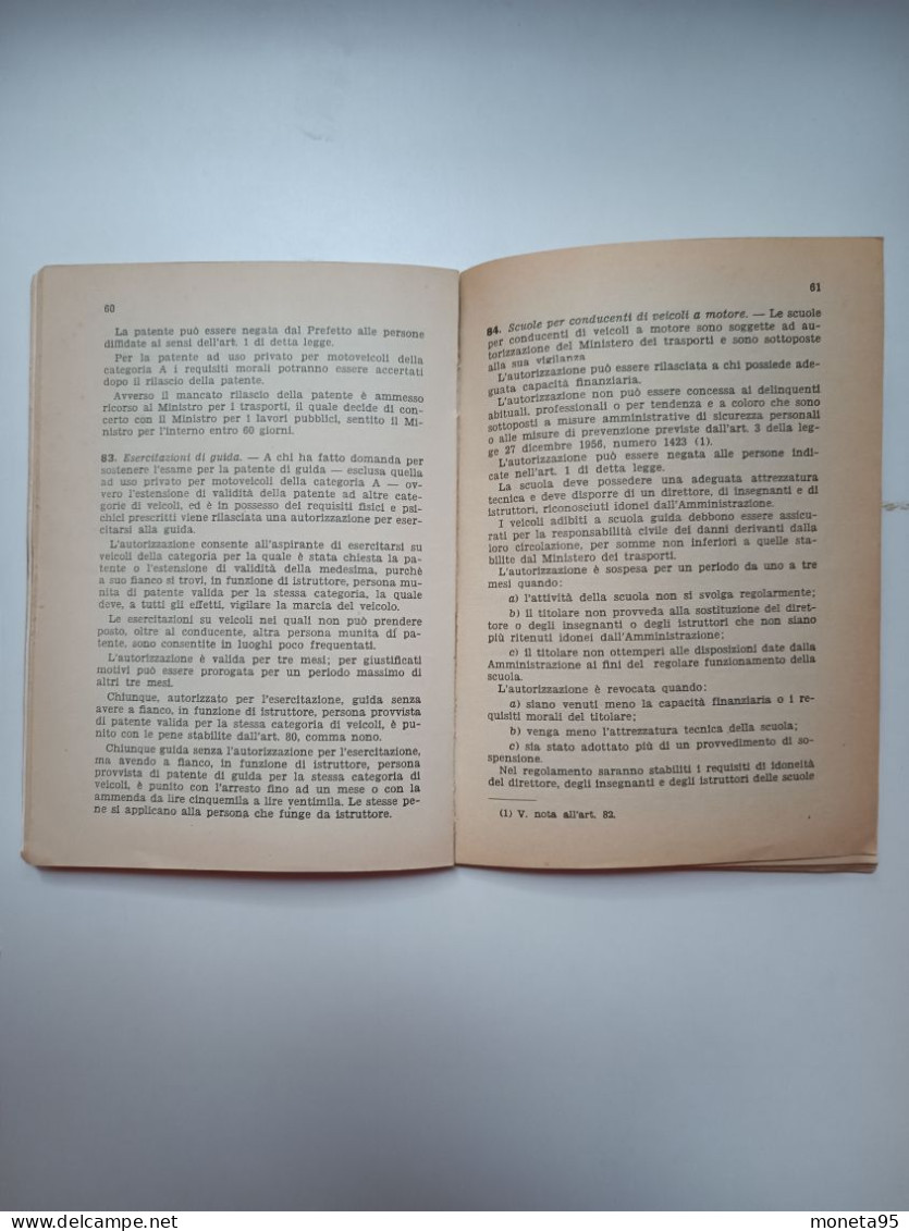 Libro Codice Della Strada 26 Aprile 1959 Vintage Scuola Guida Pirola Milano - Sonstige & Ohne Zuordnung