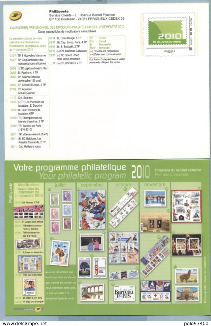 2010 CALENDRIER DES EMISSIONS 1er JOUR DU 2ème SEMESTRE - Prêts-à-poster: TSC Et Repiquages Semi-officiels