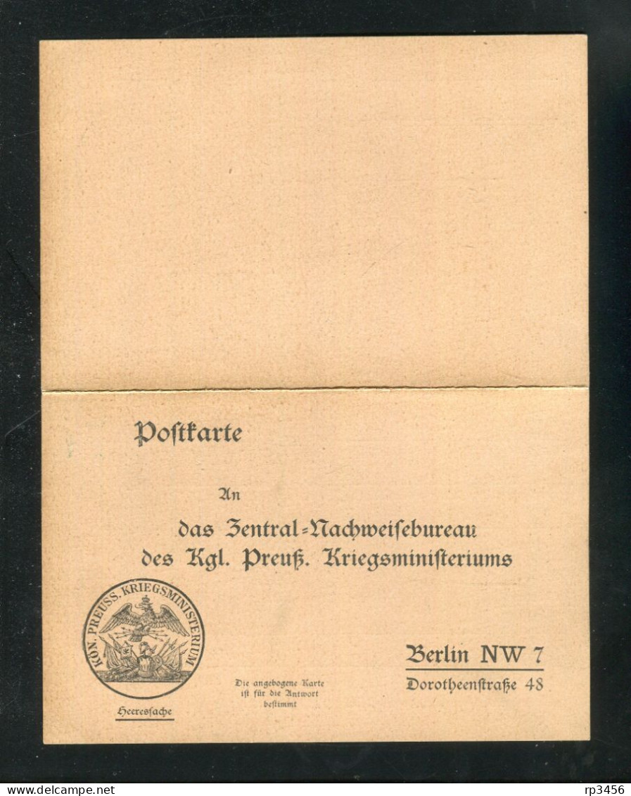 "DEUTSCHES REICH" Vordruckpostkarte Mit Antwortkarte "HEERESSACHE, K.Preuss.Kriegsministerium" Unbenutzt (4538) - Autres & Non Classés