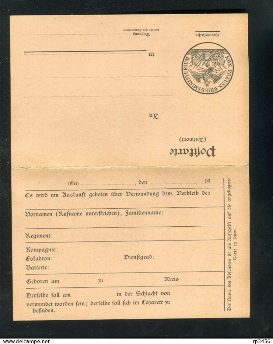 "DEUTSCHES REICH" Vordruckpostkarte Mit Antwortkarte "HEERESSACHE, K.Preuss.Kriegsministerium" Unbenutzt (4538) - Autres & Non Classés
